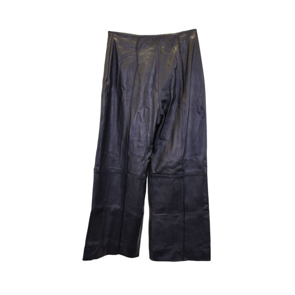 Oscar De La Renta Straight Leg Pants in Black Leather